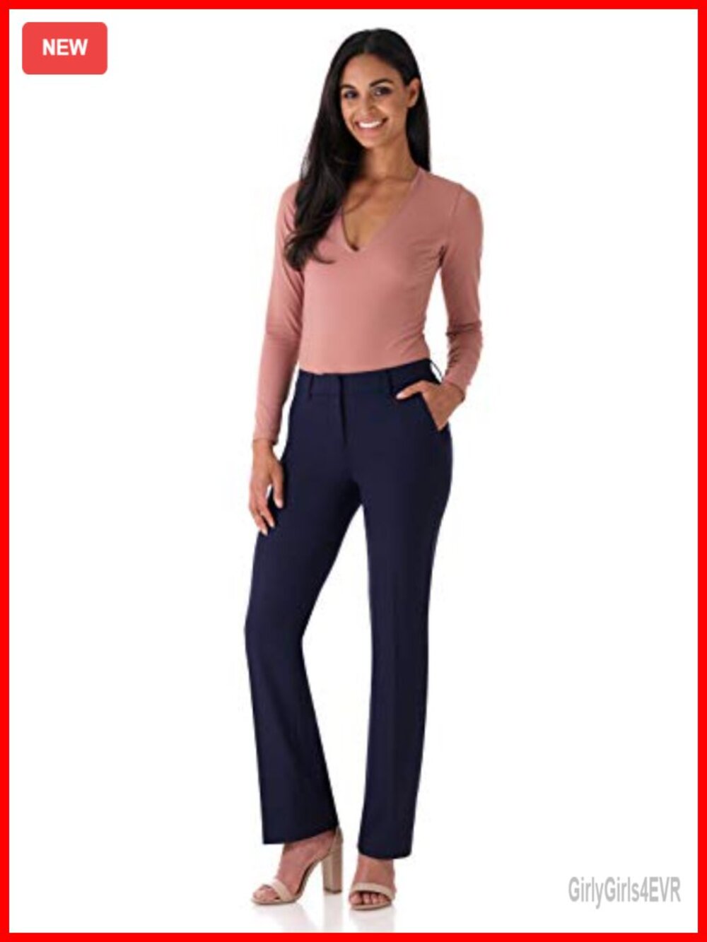 Mid Rise Straight Leg Stretch Dress Pant Business Casual Trouser